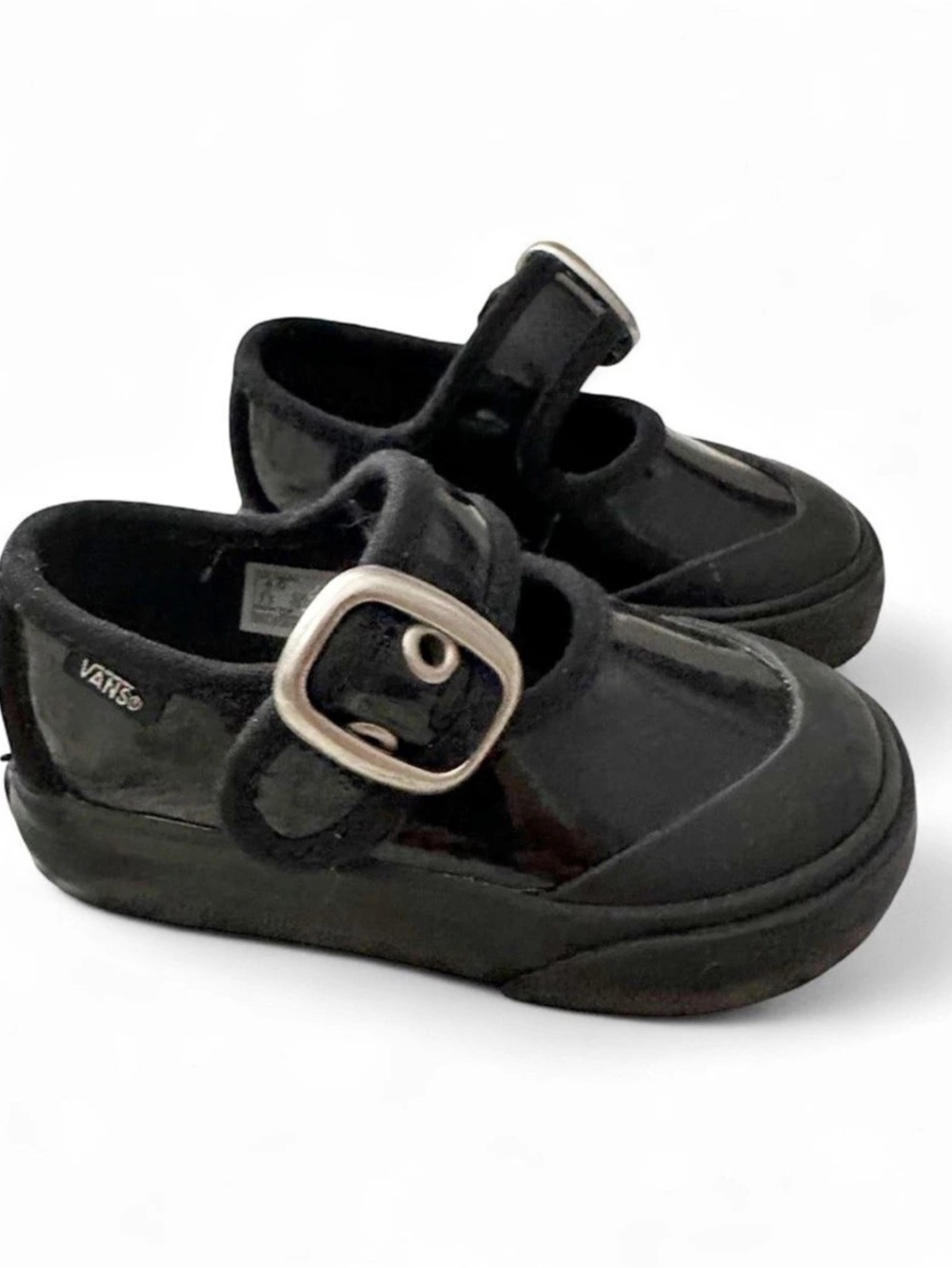 Vans Toddler Mary Jane Shoes Gothic Shine Black Patent Leather Buckle Size 4